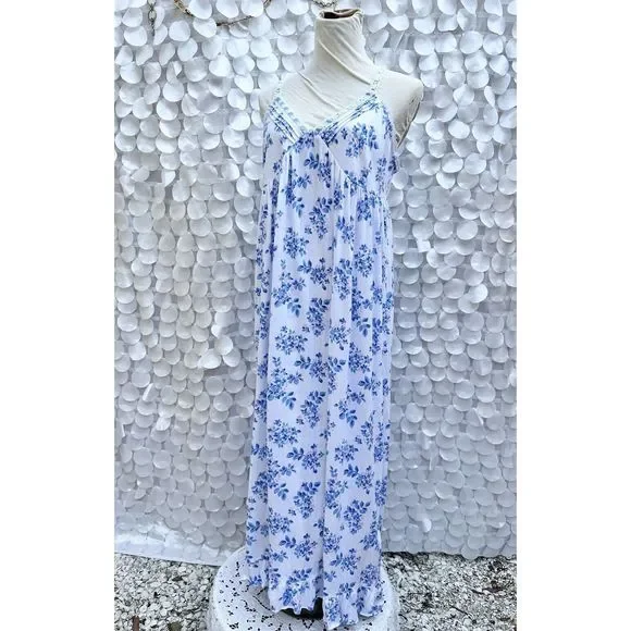 Eileen West Large Blue Floral KNIT Sleeveless Nightgown MAXI Modal NWOT - Picture 1 of 10